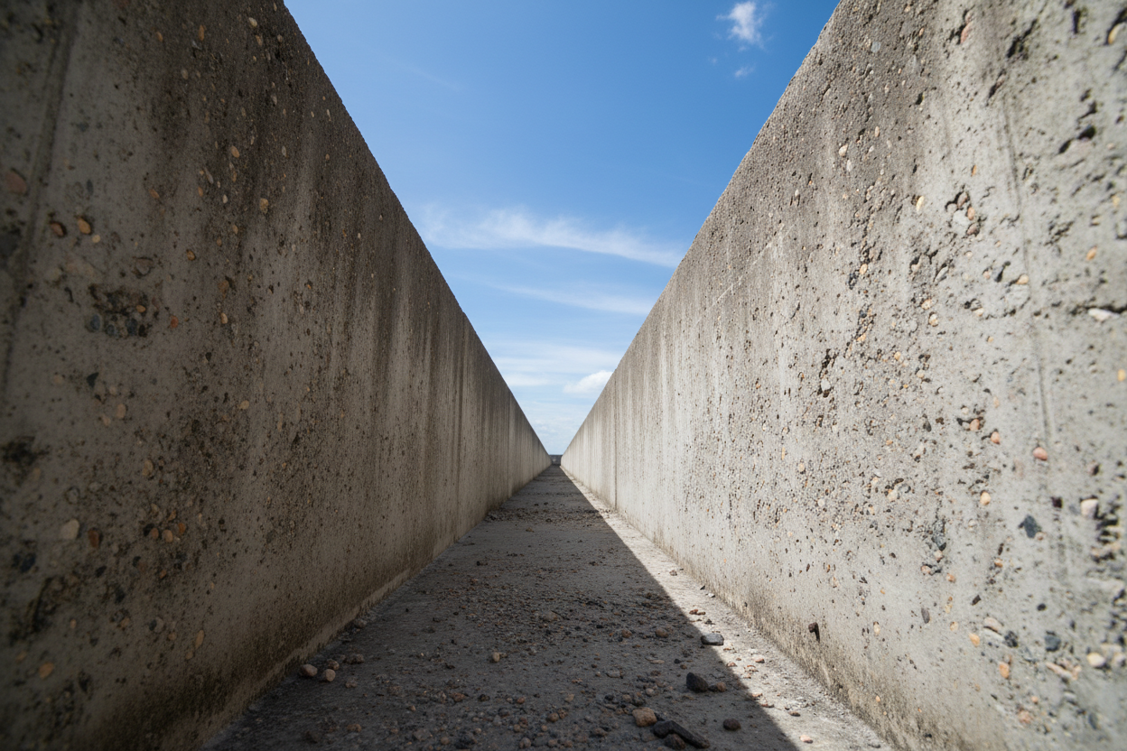 a real image of a concrete cable trough from the perspective of the cables